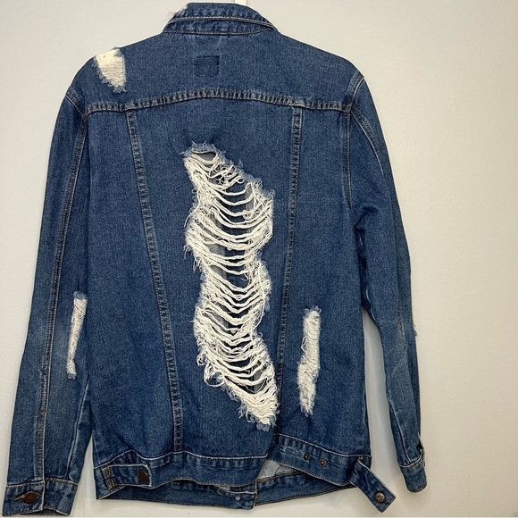 BBJ Women’s Distressed Denim Jean Jacket Size M 100% Cotton Blue Was Long Sleeve - Picture 13 of 15